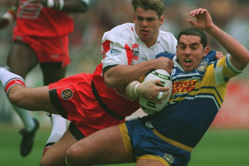 29 APR 1995:  Richie Eyres is brought down by Gary Connolly