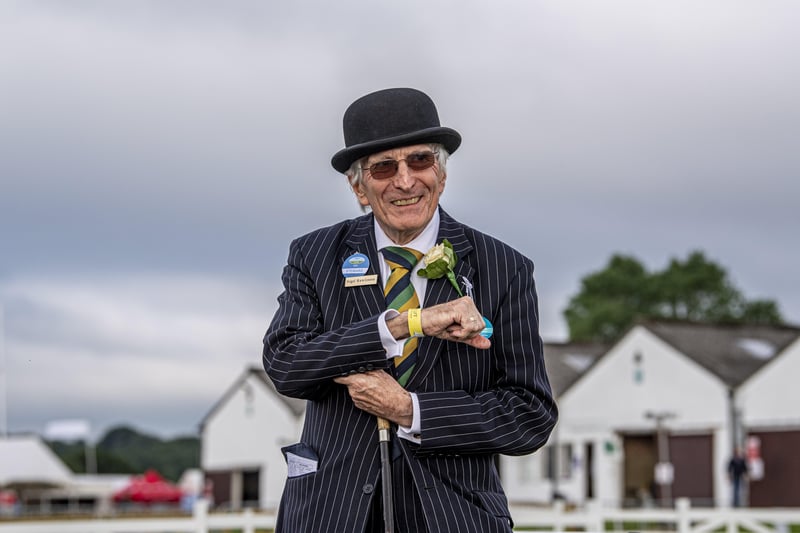 14 July 2021.....   Great Yorkshire Show Day 2 Wednesday.
Hound show vice president and steward Nigel Rawlings sporting a white rose.  Picture Tony Johnson