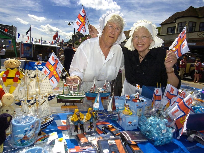 Ada Myers and Rosalie Walker sell souvenirs at Whitby Lifeboat Weekend.