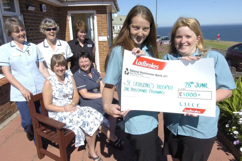 Ladbrokes, Golden Lion Bank Branch, presents a cheque for £1,000 to Whitby Day Hospice.