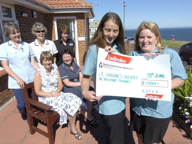Ladbrokes, Golden Lion Bank Branch, presents a cheque for £1,000 to Whitby Day Hospice.