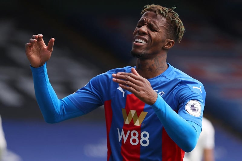 Crystal Palace's Ivorian striker Wilfried Zaha reacts during the English Premier League football match between Crystal Palace and Manchester City at Selhurst Park in south London on May 1, 2021.