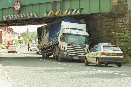 Lorry stuck under bridge at Red Beck - Doncaster Road