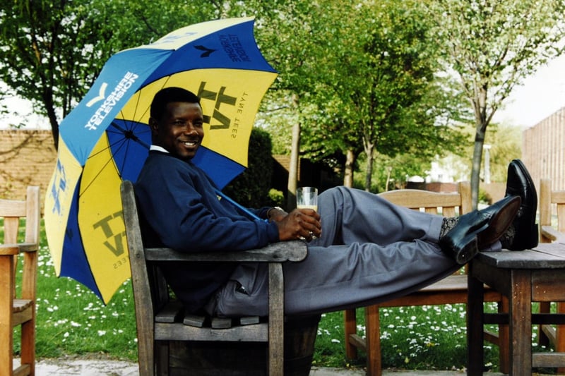 Cricketer Richie Richardson relaxes after meeting the press at the Yorkshire Television studios on Kirkstall Road in May 1994.
