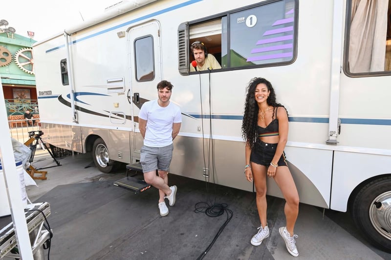 The presenters have embarked on a road trip to the UK's most popular holiday destinations and haven chosen Blackpool to kick off the BBC Summer Breakout tour. Pic: Radio 1 Breakfast with Greg James