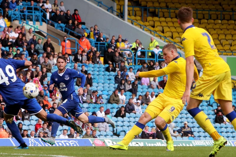 Chris Wood fires home Leeds United's second goal.
