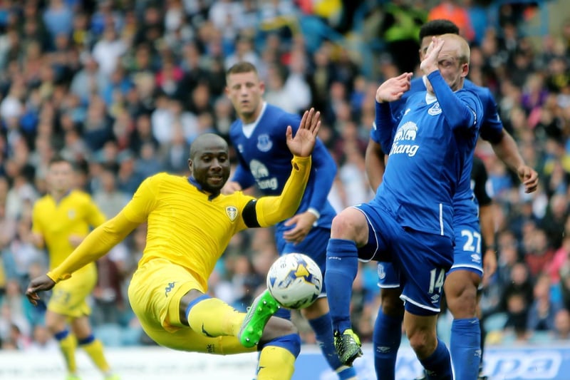 Sol Bamba clears the ball as Everton's Steven Naismith puts his hands up to protect himself.