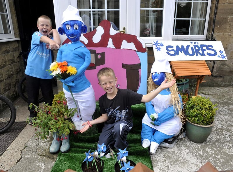 Hinderwell Gala Week Scarecrow Festival: Connal Gibson, centre, with friend Matthew Pullman and their Smurfs.