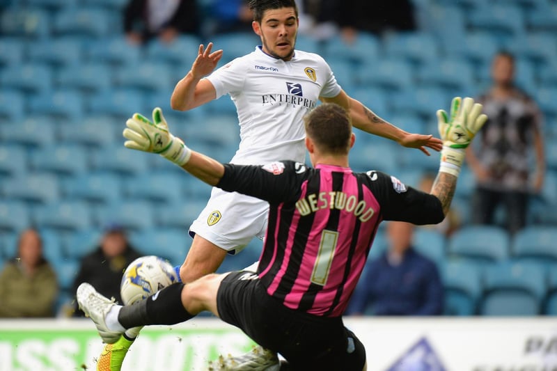 Alex Mowatt is foiled by Sheffield Wednesday goalkeeper Kieren Westwood during the Championship clash at Elland Road in October 2014.