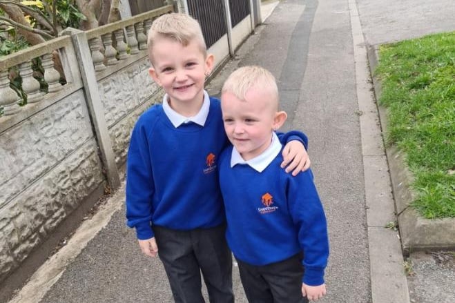 Mandy Stirling-Scholes shared Rueben, who is in his last week in Year 1 and AJ's last week in reception.