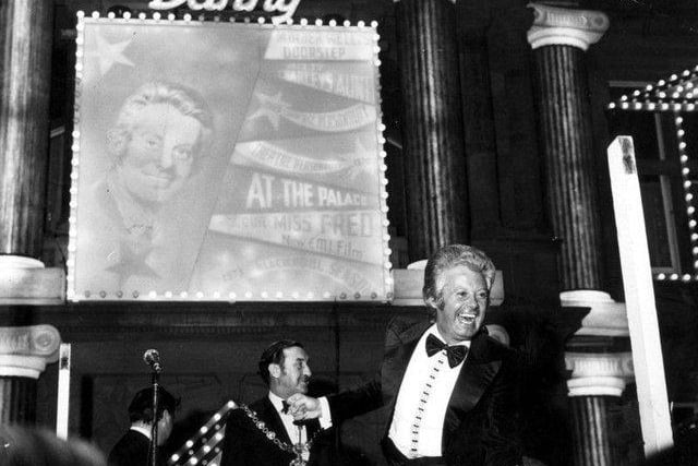 Entertainer Danny La Rue does the honours at the 1972 switch-on