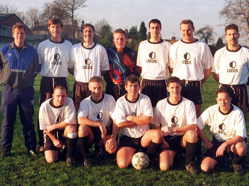 Bardsey in November 1995. Back: Andy Newell, Chris Mills, Steve Rigg, John Comiskey, Paul Jobson, Murrey Lumsden, Andy Combe. Front: Rich Cooney, Chris Gardiner, Peter Glossop, Mick Furlong, Marek Krzyworaczka.