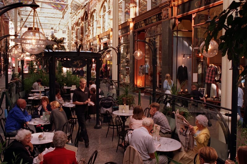 Cafe culture was part of city centre life in September 1995. Pictured is the Victoria Quarter.