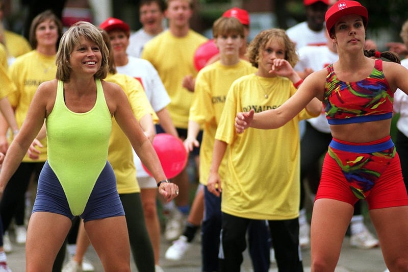 An aerobathon was held at Park Square in Leeds city centre in September 1995. It was organised Donaldsons Chartered Surveyors to raise money for the charity National Children's Home Action for Children.