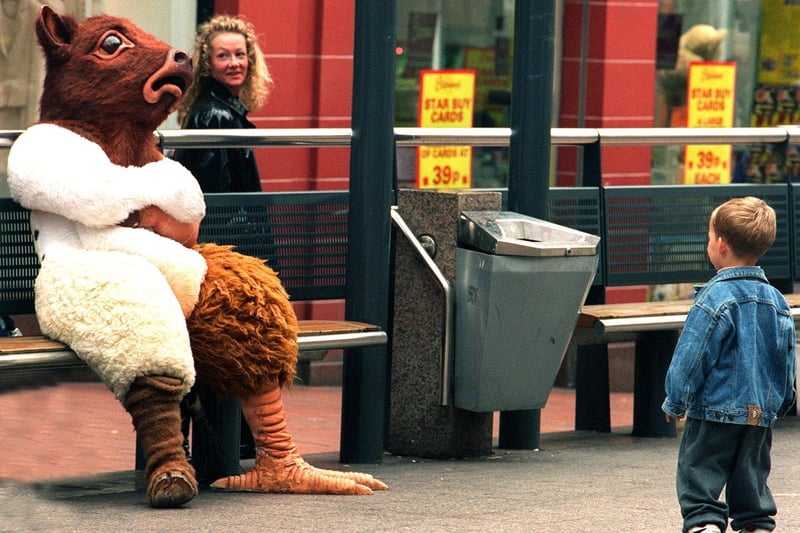 A Chimera, a larger than life genetically engineered animal, proved a talking point among shoppers young and old in Leeds city centre in September 1995.