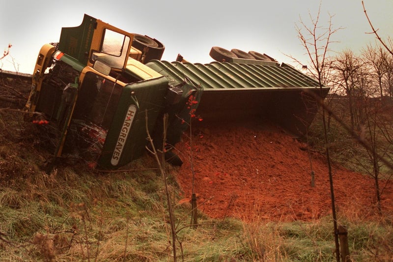 It proved to be a bad day at the office for this driver after his lorry shed its load on the embankment of the M1 between Stourton and Beeston in December 1995.
