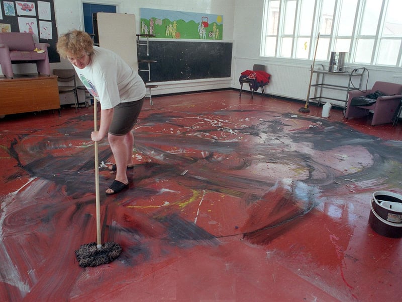 Vandals targeted Middleton Primary School. Pictured is assistant caretaker Sylvia Major cleaning up the mess.