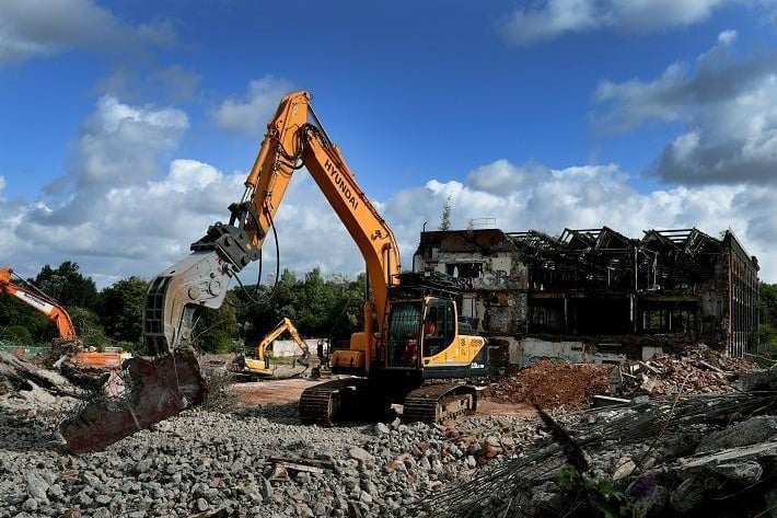 Demolition work at Vernon Carus Mill, Factory Lane, Penwortham in 2019.