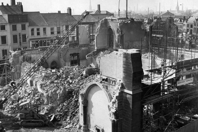 Preston's magnificent Town Hall was flattened after a fire destroyed the building in March 1947. The plot is where Crystal House now stands on the Flag Market.
