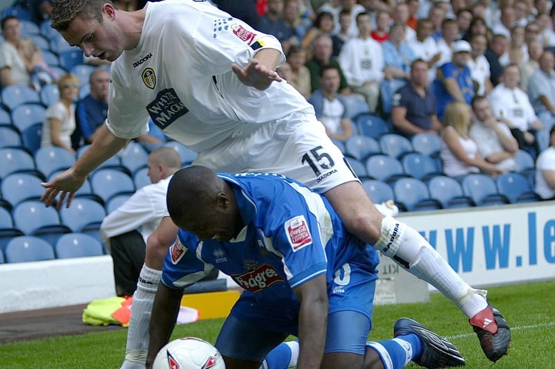Frazer Richardson makes sure Derby County's Michael Johnson is going nowhere during the Championship clash at Elland Road in August 2004.