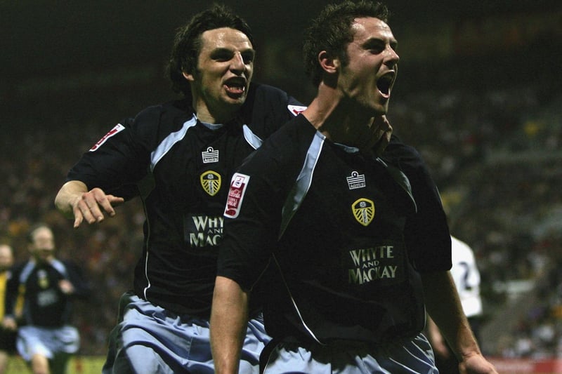 Frazer Richardson celebrates after scoring Leeds United's second goal during the Championship play-off semi-final second leg against Preston North End at Deepdale in May 2006.