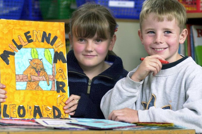 Pupils at Middleton Park Primary won a national writing competition with prize money of £2,000. Pictured, left to right, are Stephanie Taylor and Luke Hartley.