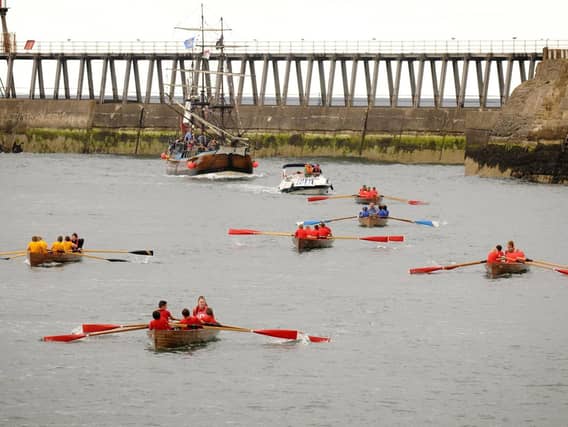 One of the rowing races at Whitby Regatta.