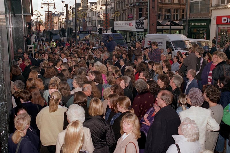 Crowds gathered outside the new Harvey Nichols store on Briggate for the long awaited official opening in October 1996.