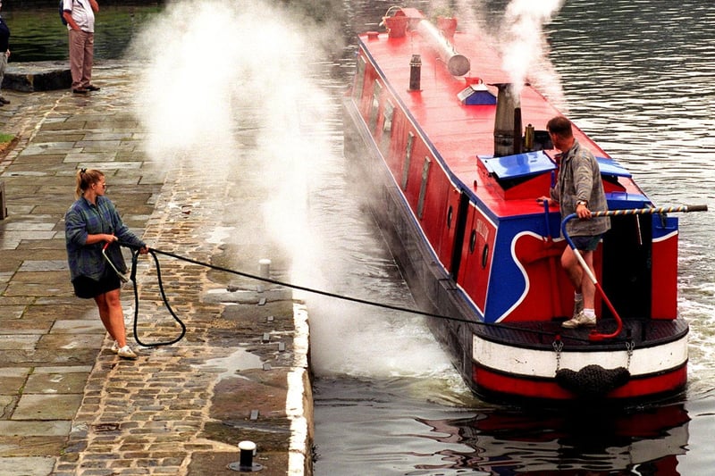 Vernon Smith and Rebecca Blackburnmoor their 1974 steam driven narrowboat, 
 one of only three in the country, at the Leeds Waterfront Festival held at Granary Wharf.