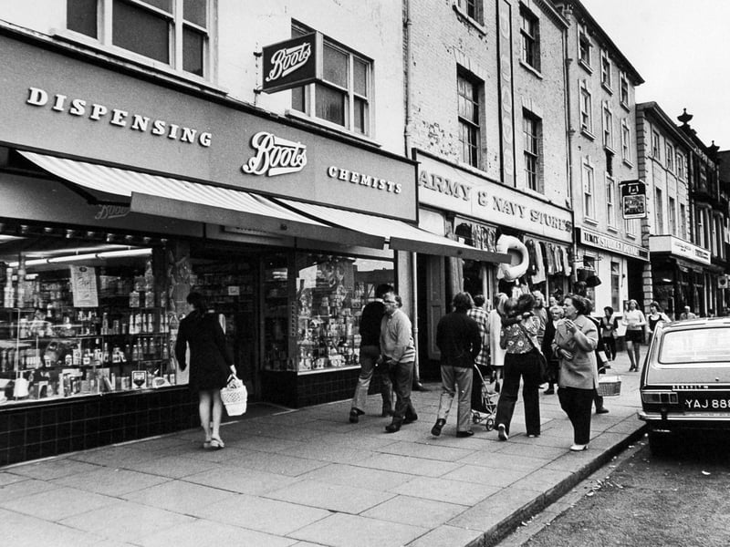 A view of Ripon shopping centre showing how Boots, the Army and Navy stores and the Studley Royal Pub/Hotel looked back then on August 22, 1973.