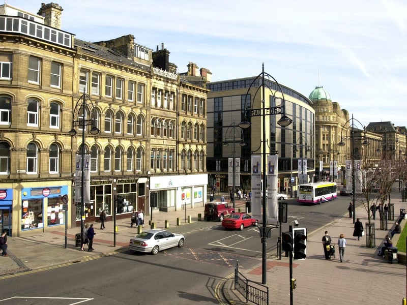 A landscape view of Bradford City Centre, Centenary Square on March 26, 2002. Do you notice any differences between now and 19 years ago?