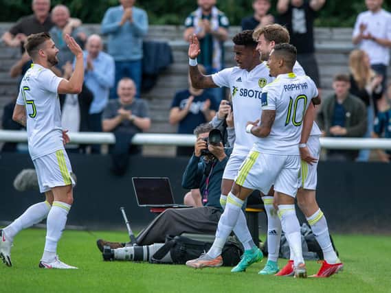 PERFECT START: Leeds United celebrate taking a sixth-minute lead through Patrick Bamford in Saturday's 3-2 defeat to Real Betis in Loughborough. Picture by Bruce Rollinson.