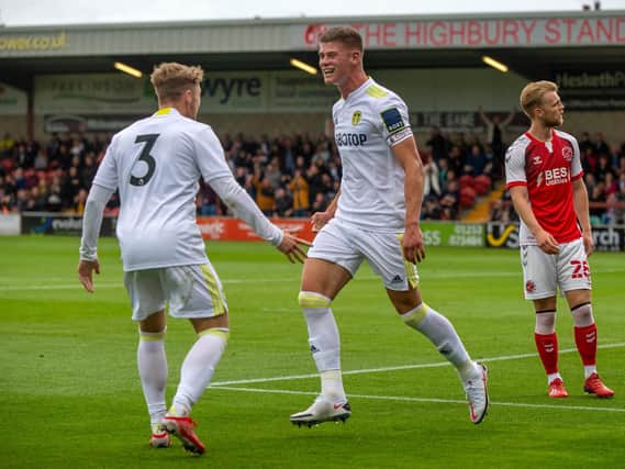 YOUNG LEADER: Whites captain Charlie Cresswell celebrates his 24th-minute header which put Leeds in front. Picture by Bruce Rollinson.