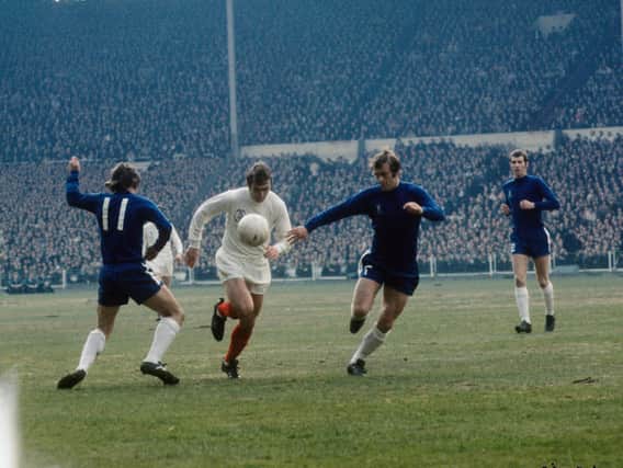BIG-GAME PLAYER: Terry Cooper, second left, on the charge against Chelsea in the 1970 FA Cup final at a packed out Wembley. Picture by YPN.