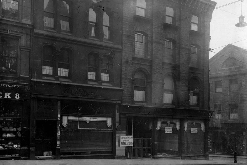 The old premises of H & D Hart milliner and furriers in August 1925.. Harts re-located to 116 Briggate to make way for the Paramount Cinema which opened in 1932.