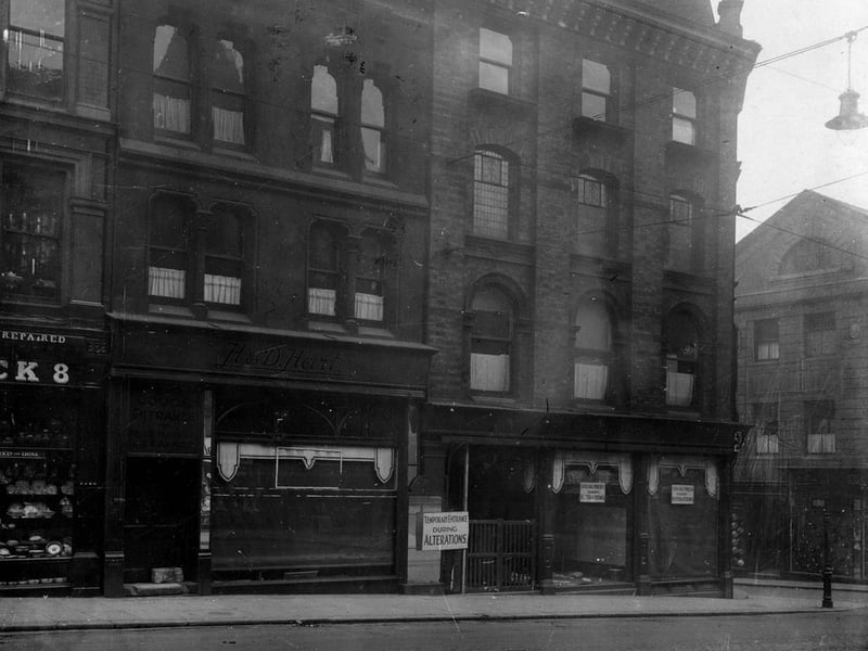 The old premises of H & D Hart milliner and furriers in August 1925.. Harts re-located to 116 Briggate to make way for the Paramount Cinema which opened in 1932.