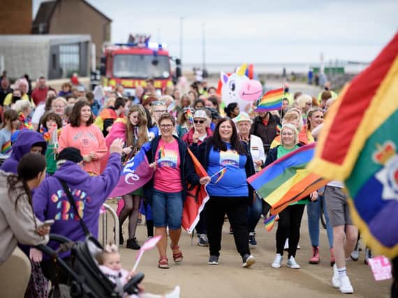 The colouful Morecambe Pride parade along the prom.
