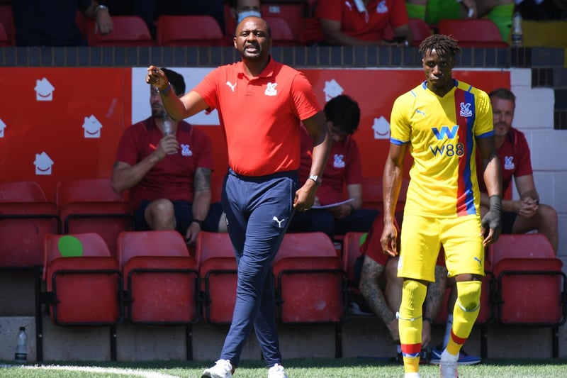 Crystal Palace Manager Patrick Vieira gives instructions to his players during the Pre-Season Friendly match between Walsall and Crystal Palace at Banks' Stadium on July 17, 2021 in Walsall, England.