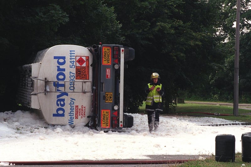 It proved a bad day of the office for this driver after his tanker overturned on the roundabout outside Rothwell Sports Centre.