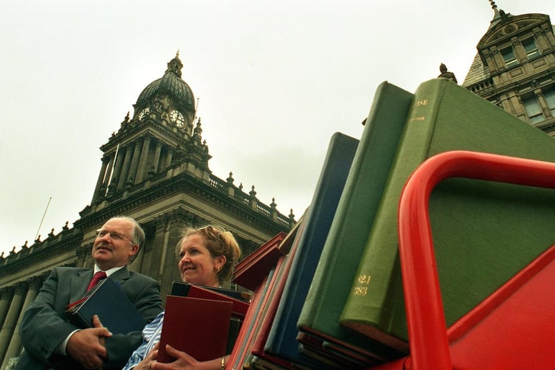 The Leeds Central Library was moving to Leeds Town Hall.  Coun Tom Murray is pictured with librarian Deborah Cook and some of the books on the move.