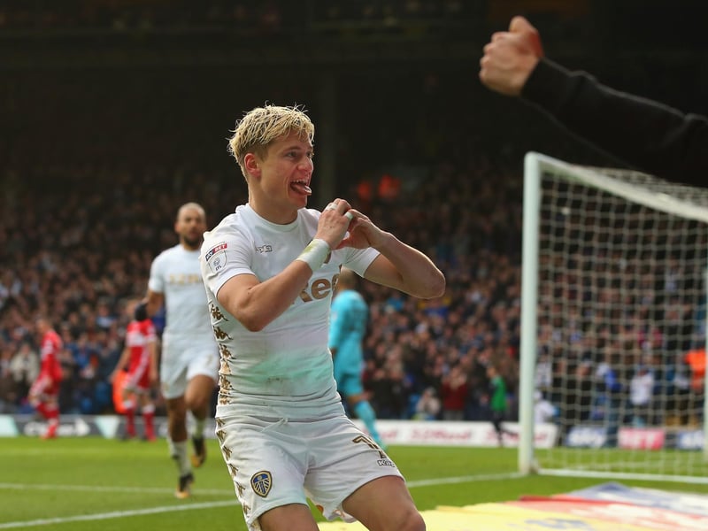 Ezgjan Alioski celebrates after scoring against Middlesbrough during the Championship clash at Elland Road in November 2017.