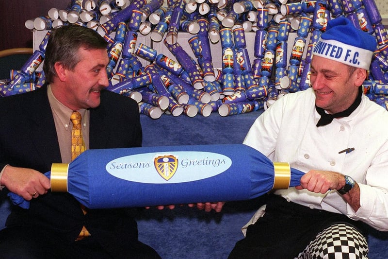 Leeds United's banqueting suite was preparing to cater for 14,000 diners over the festive season. Pictured, from left, are banqueting manager Alan Hegarty with head chef Andrew Dobson with Leeds United crackers.