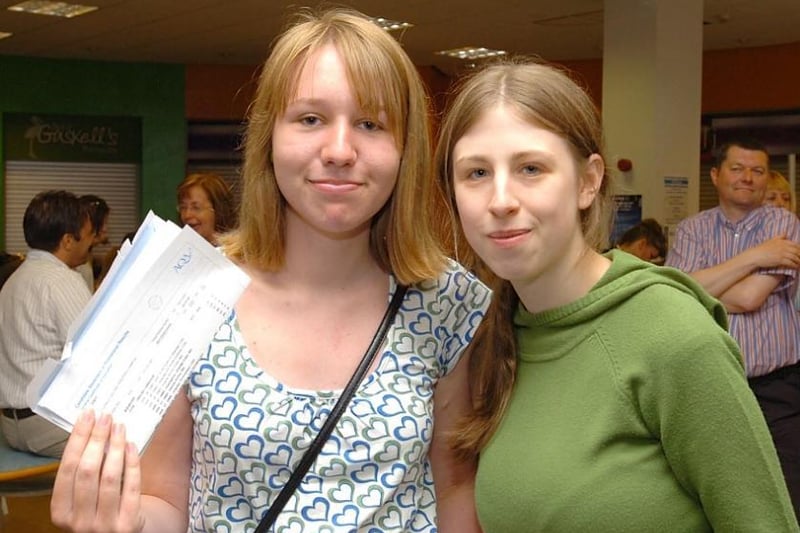 A levels results day at Wakefield college. Students with three As Melissa Gill of Lofthouse (left) with Charlotte Endersby of Thornes.