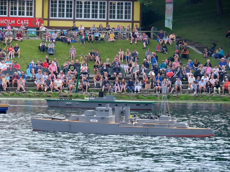 The battleships emerge ... Ark Royal and Exeter.