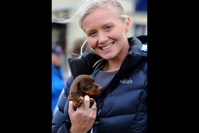 The annual Garstang Agricultural Show, Garstang. Ellie Coatsworth from Chatburn with her puppy sausage dog Daphne. Picture by Paul Heyes, Saturday July 07, 2021.