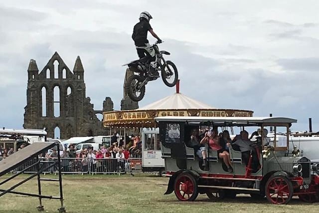 Stunts with Whitby Abbey in the background.