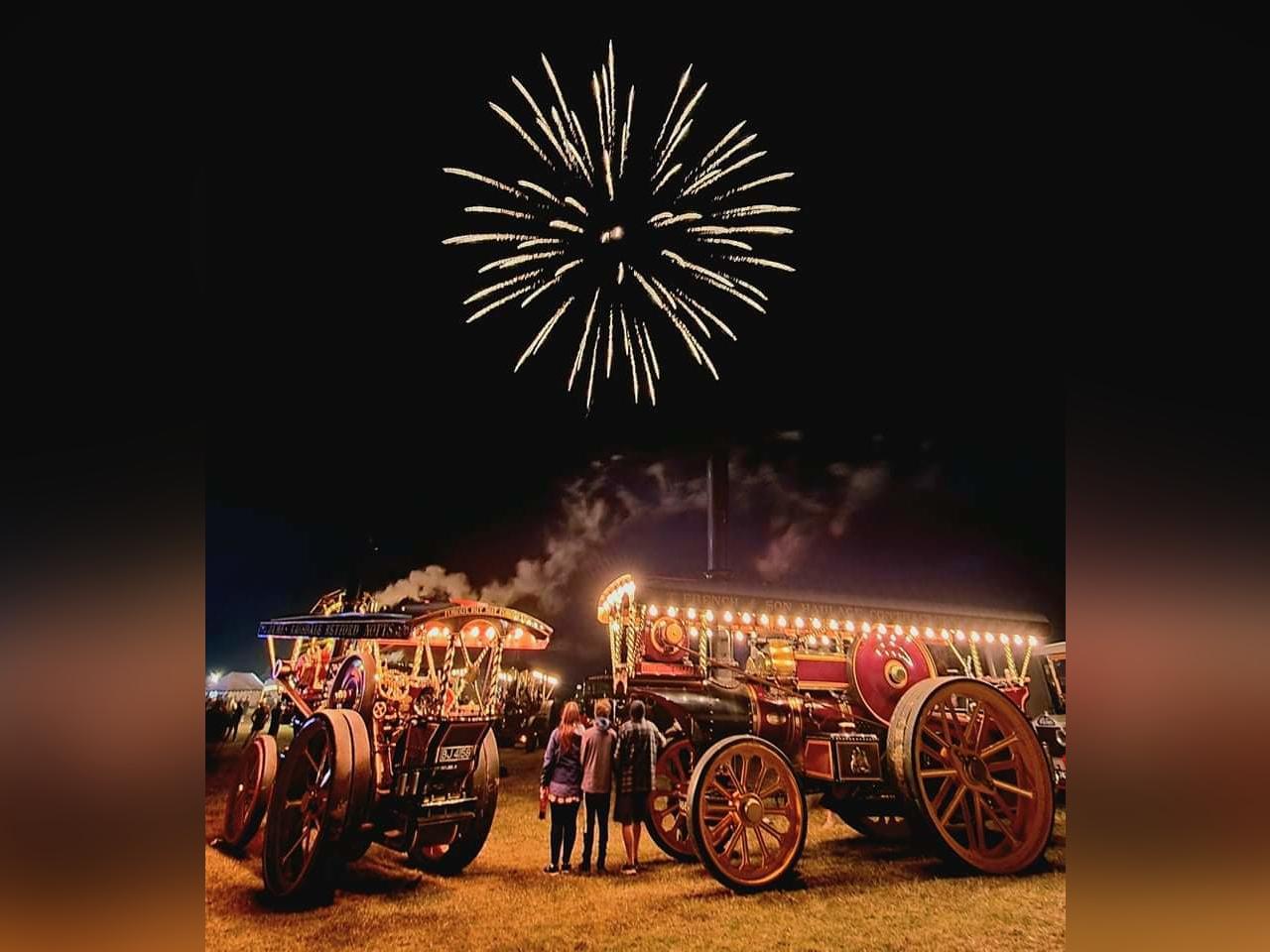 Fireworks light up the night sky at Whitby Traction Engine Rally.