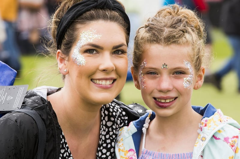 Glammed up with glitter at Brodstock are Emma Banks and Lyla Banks, eight.
