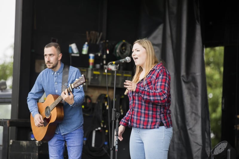 On stage at Brodstock are James Bland and Tamara Swan of The Last Minute.
