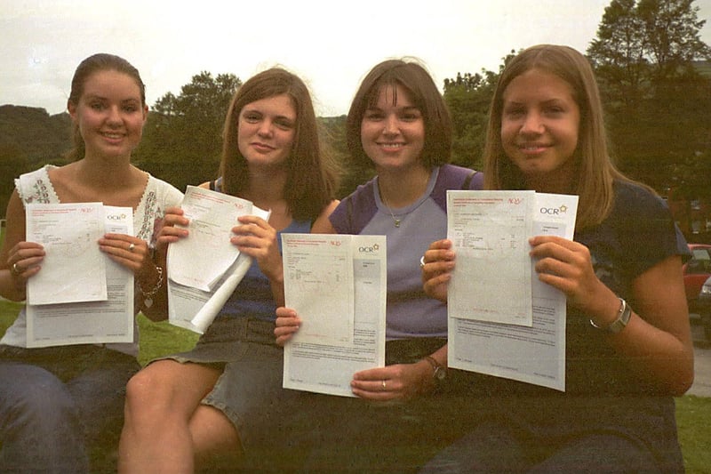 GCSE Pupils at Todmorden High with their results back in 2002.